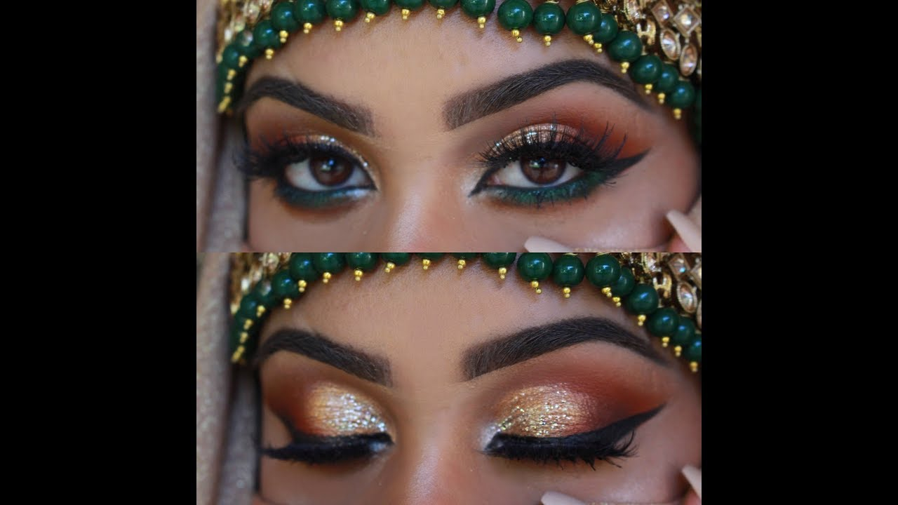 Arab Eye Makeup Gold And Green Arab Eye Makeup Youtube