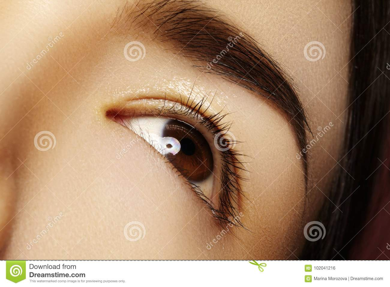 Asian Eyes Makeup Close Up Asian Eye With Clean Makeup Perfect Shape Eyebrows