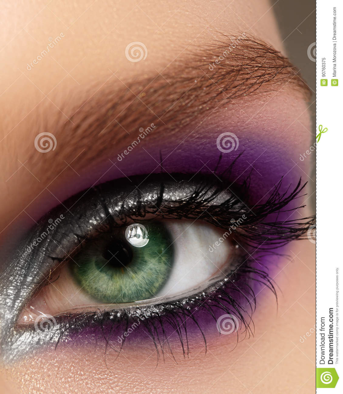 Black And Silver Eye Makeup Closeup Female Eye With Fashion Bright Make Up Beautiful Silver