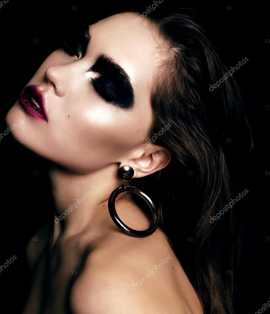 Black Smokey Eye Makeup Beautiful Woman With Black Smokey Eyes