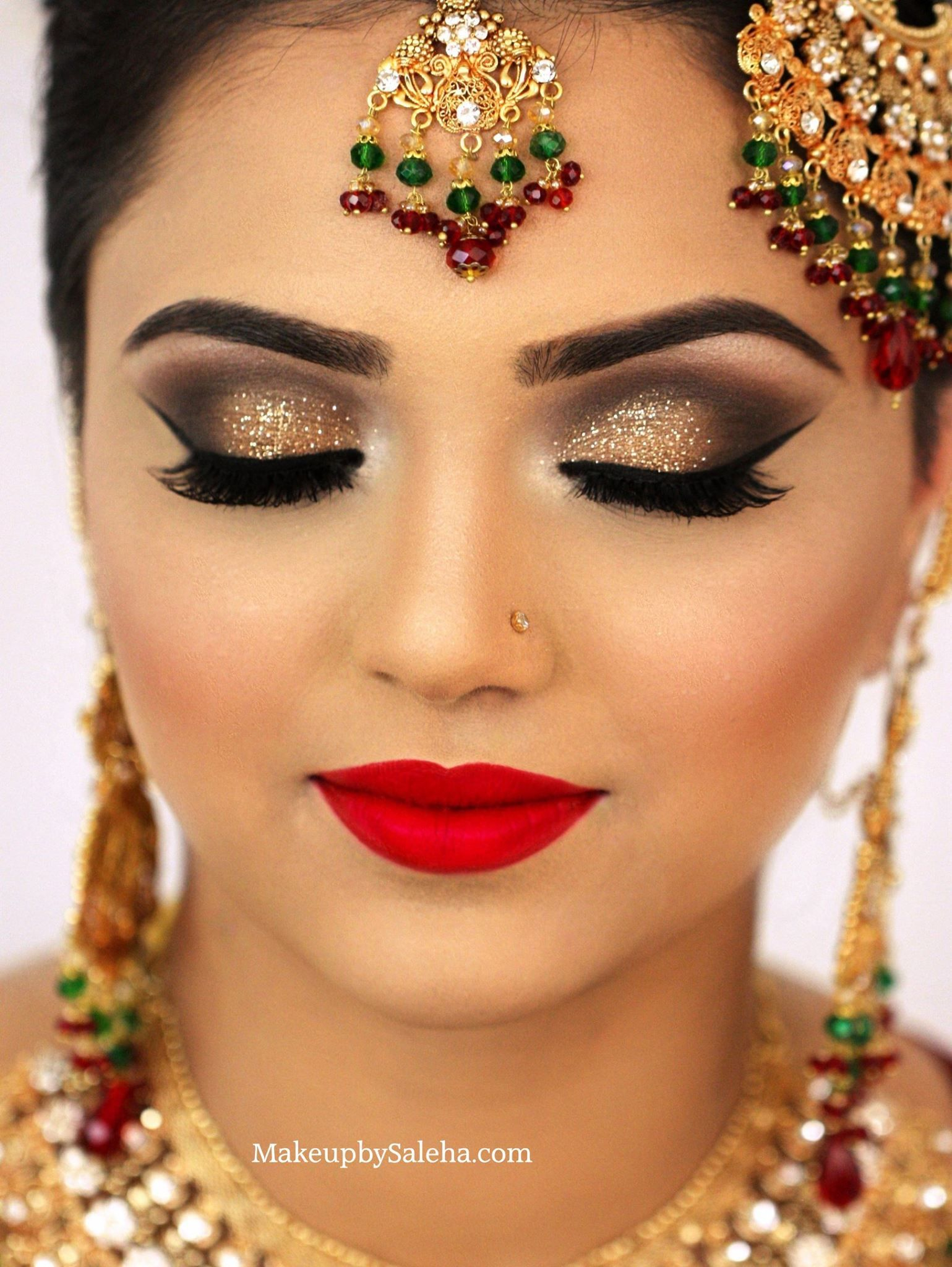 Bridal Eye Makeup Bridal Makeup For Barat Gold Smoky Eye Makeup And Red Lips Mua