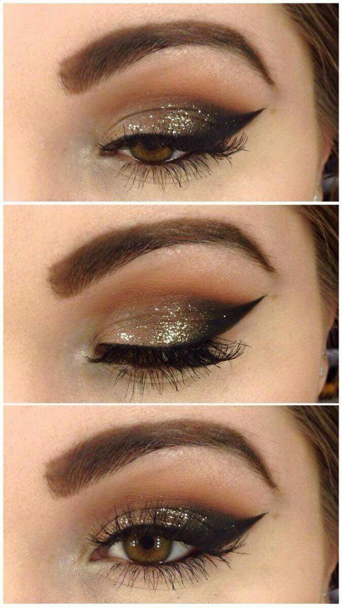 Cats Eye Makeup Sombra Dorada Y Caf Cat Eye Make Up Makeup Eye Makeup