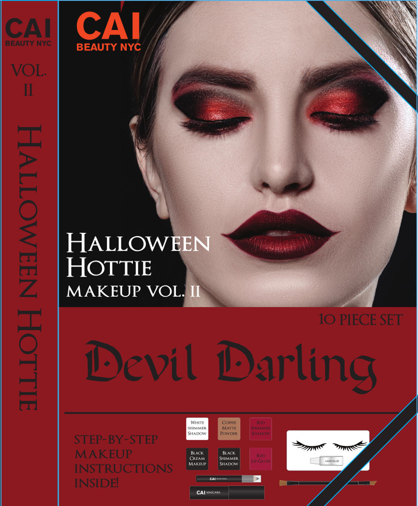 Devil Costume Eye Makeup 10 Piece Makup Set Halloween Hottie Costume Make Up Kit For Adults