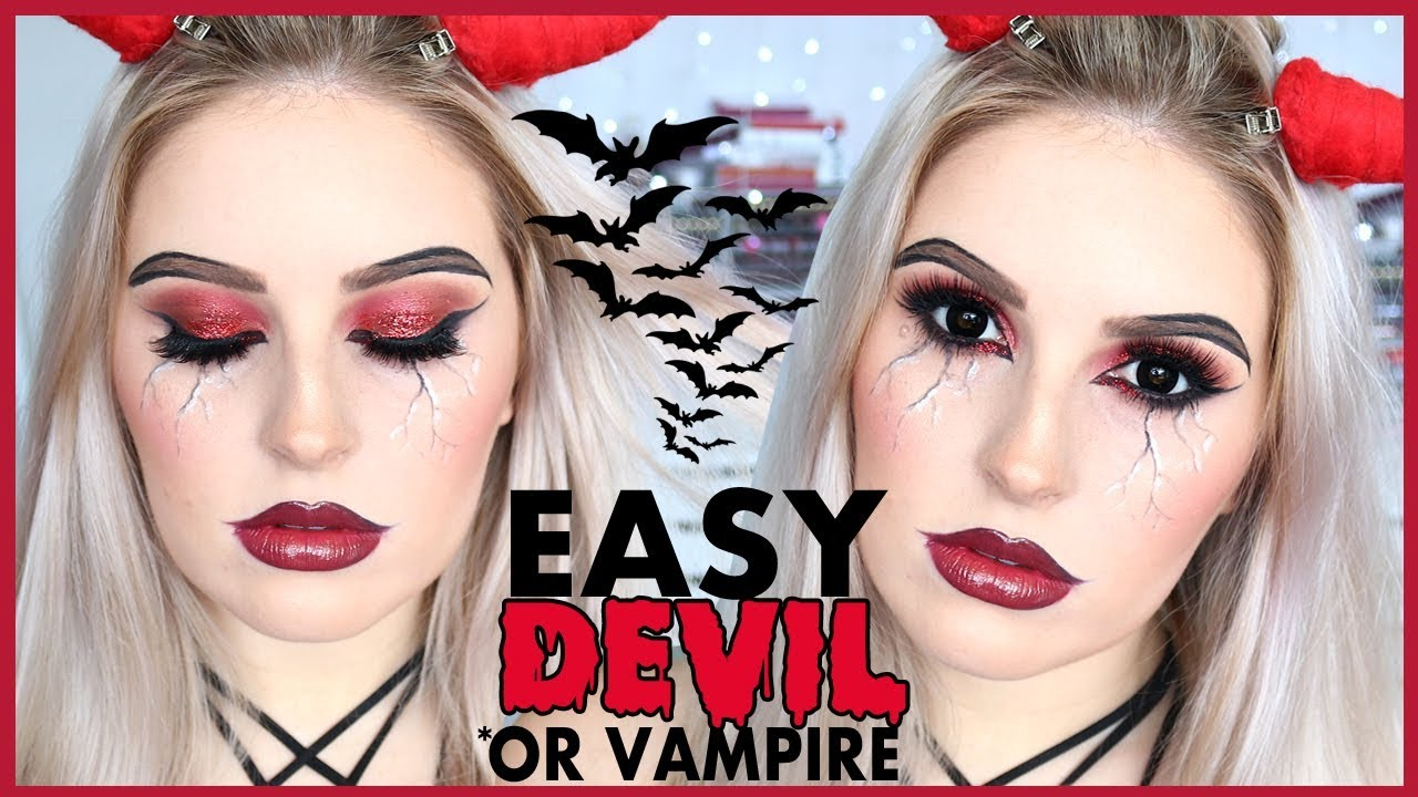 Devil Costume Eye Makeup Easy Vampire Or Devil Makeup Simple 2in1 Halloween Tutorial