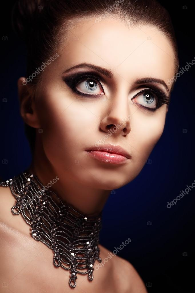 Evening Makeup Blue Eyes Gothic Beautiful Woman With Giant Pretty Blue Eyes And Evening