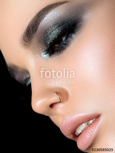 Evening Smokey Eye Makeup Close Up View Of Young Beautiful Woman Perfect Skin And Evening