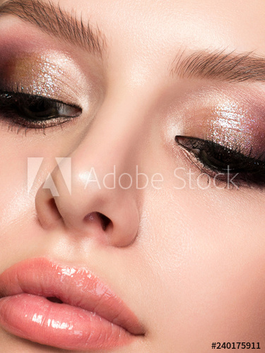 Evening Smokey Eye Makeup Closeup Portrait Of Young Beautiful Woman With Evening Make Up Pink