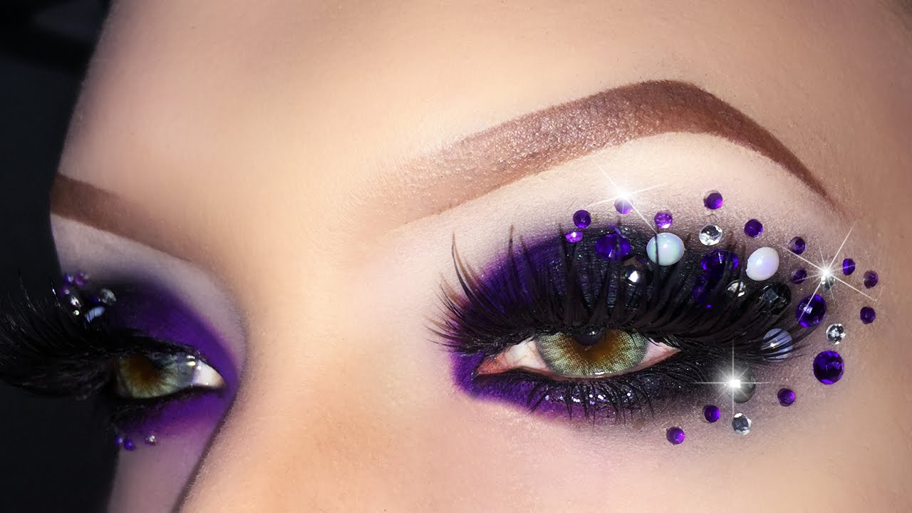 Evil Queen Eye Makeup Sexy Black Purple Witch Evil Queen Makeup Tutorial With Rhinestones Using Make Up For Ever