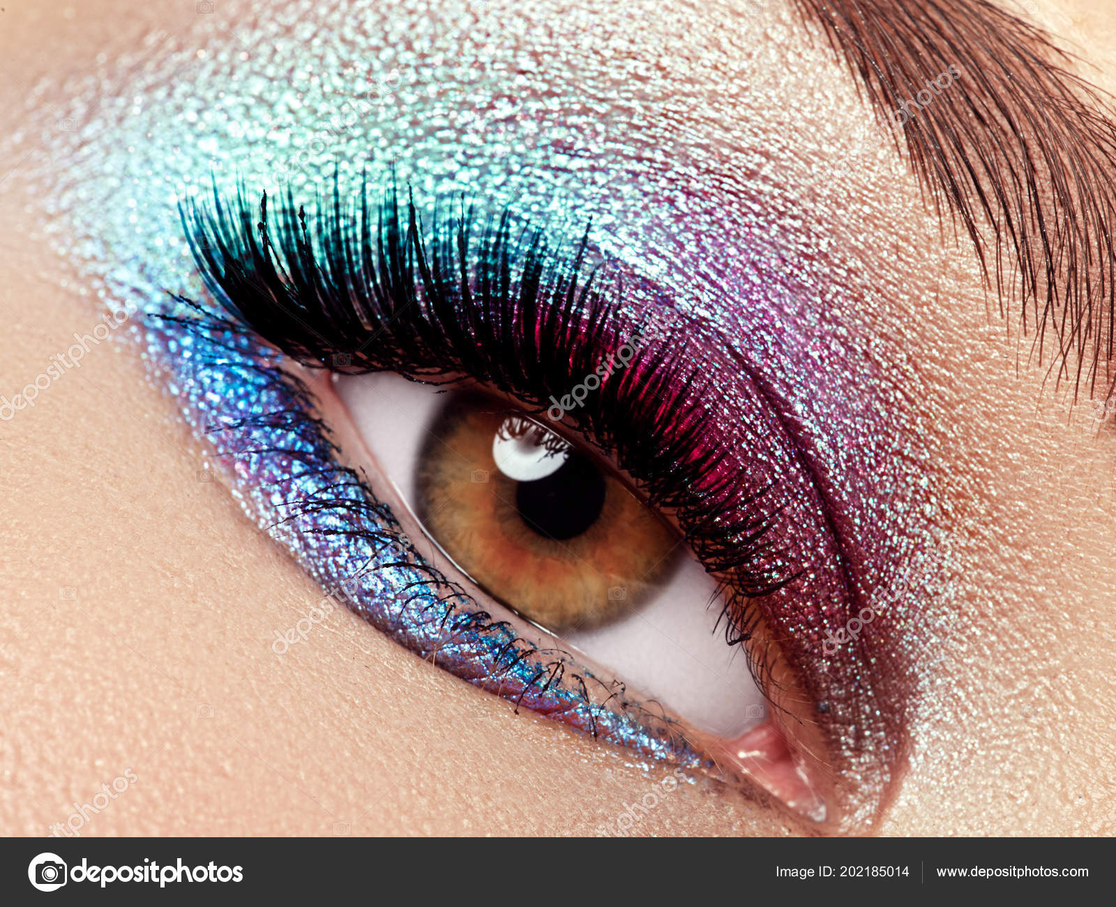 Extreme Eye Makeup Beautiful Macro Shot Female Eye Extreme Long Eyelashes Colorful