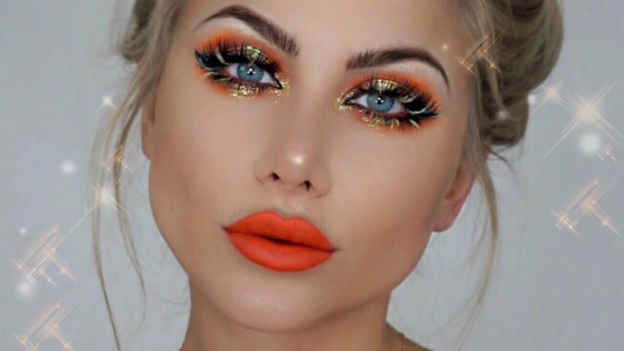 Eye Makeup For Orange Lips Halloween Pumpkin Spice Makeup Tutorial Bright Orange Lips Eyes