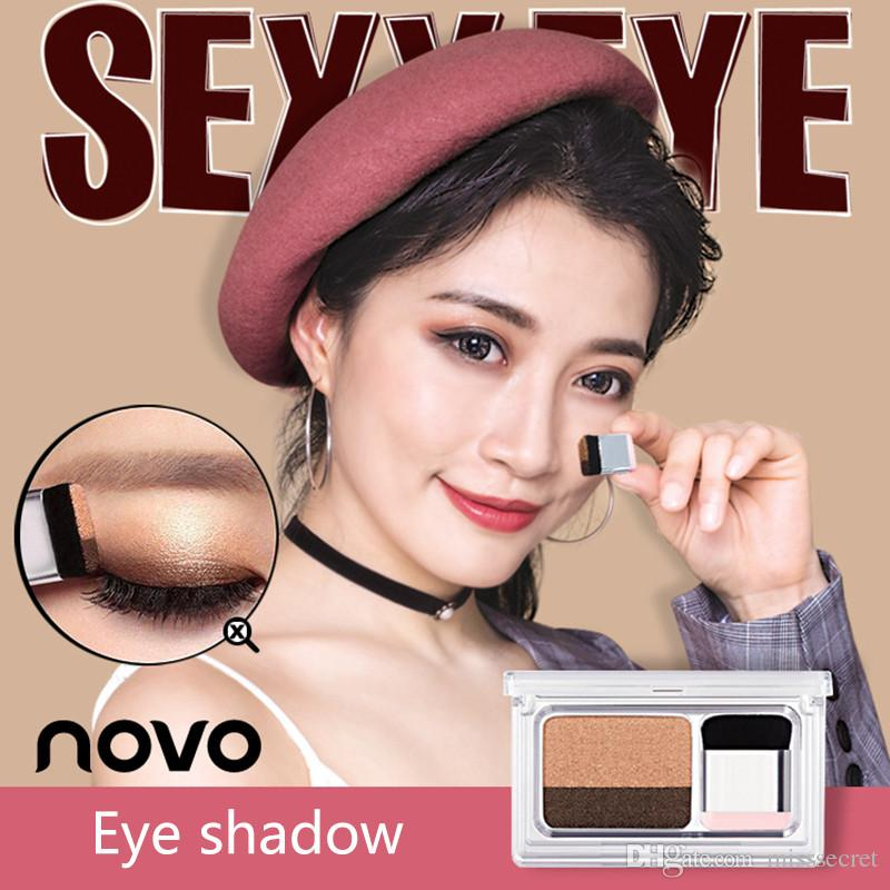 Eye Makeup Korean Style Novo Two Color Shimmer Matte Lazy Eyeshadow Palette With Brush