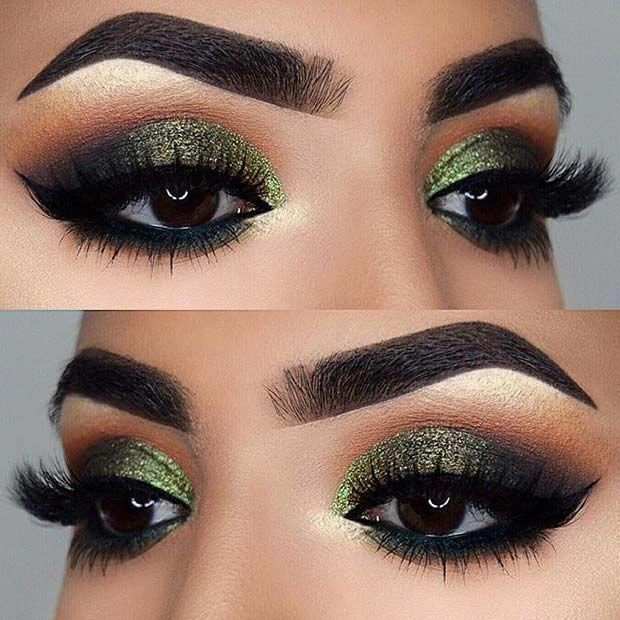 Eye Makeup On Brown Eyes Makeup Green Glittery Eye Makeup Look For Brown Eyes Eyemakeup Makeup