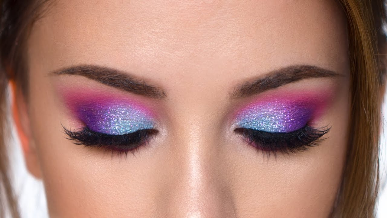 Eye Makeup Purple And Silver Colorful Glitter Smokey Eye Makeup Tutorial Purple Teal And Pink