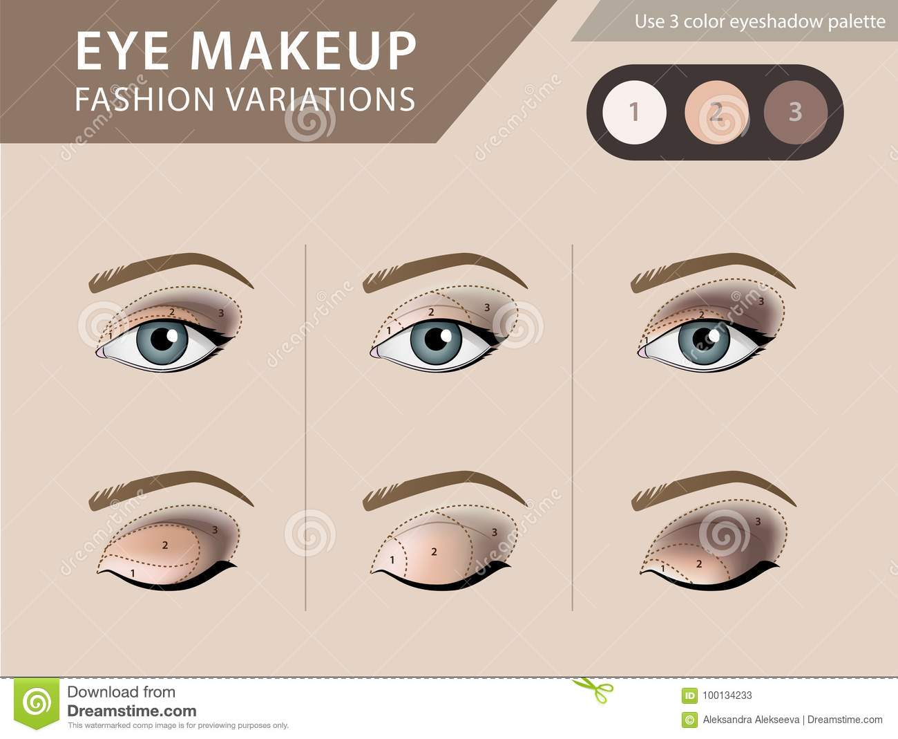 Eye Makeup Step By Step Instructions With Pictures Eye Makeup Tutorial Eyeshadow Vector Template Stock Vector