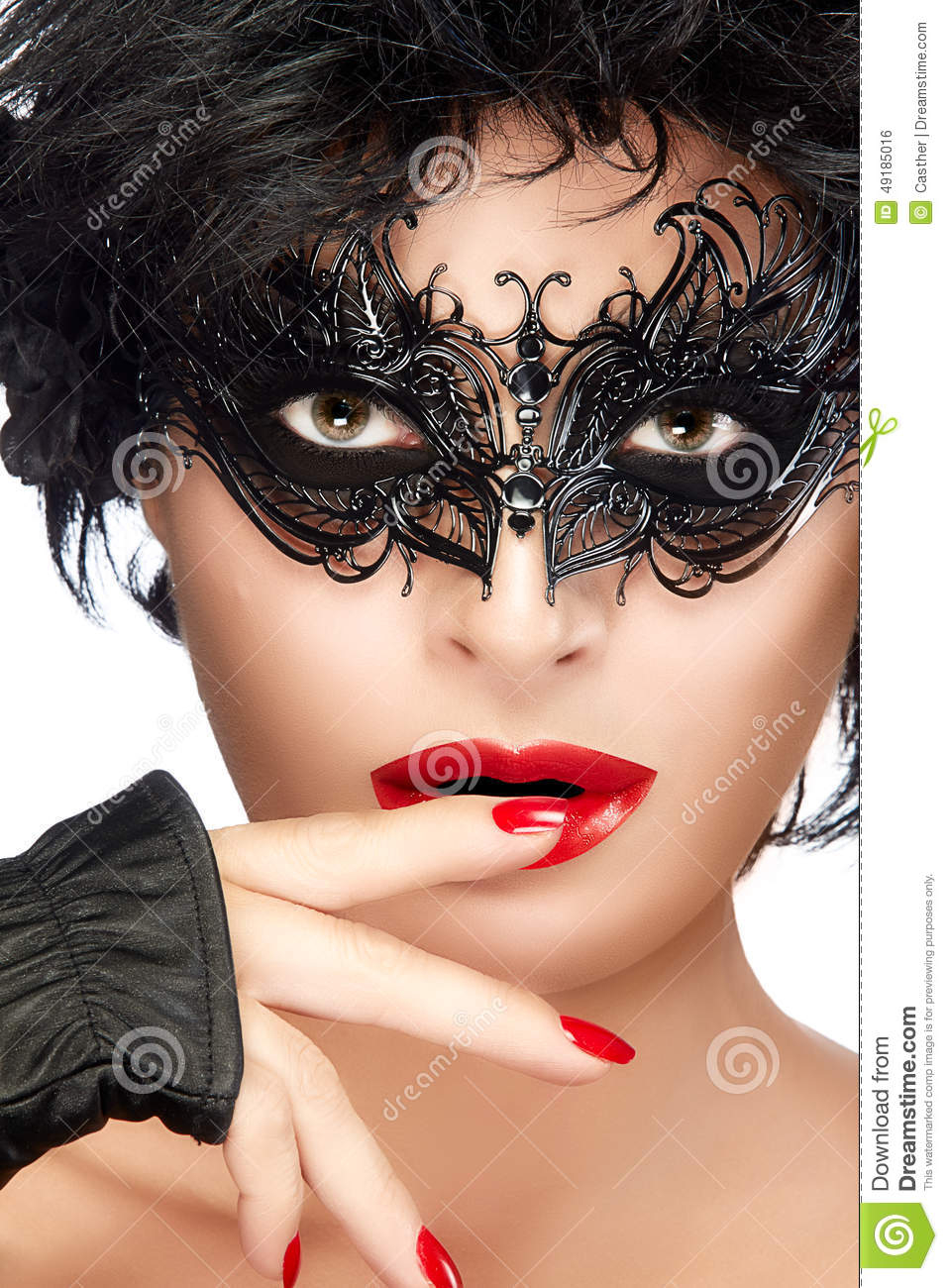 Eye Makeup Under Mask Beauty Fashion Model Woman Face In Black Masquerade Eye Makeup Stock