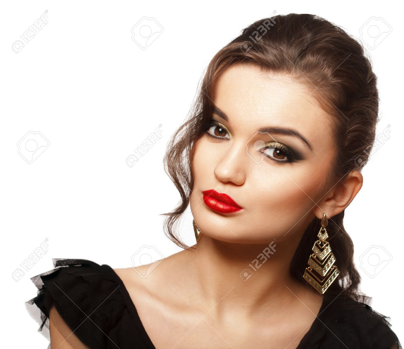 Eye Makeup With Black Dress Fashion Girl Portrait In Black Dress Evening Bright Makeup And
