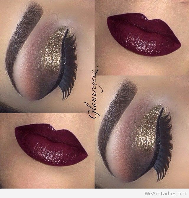 Gold And Maroon Eye Makeup Burgundy Lips And Gold Glitter Eye Makeup