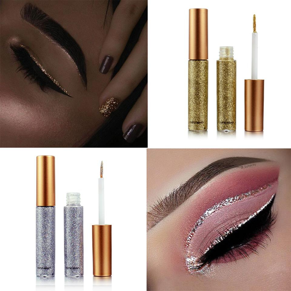 Gold Glitter Eye Makeup Eyeliner Eyeshadow White Gold Glitter Eye Makeup Waterproof Women