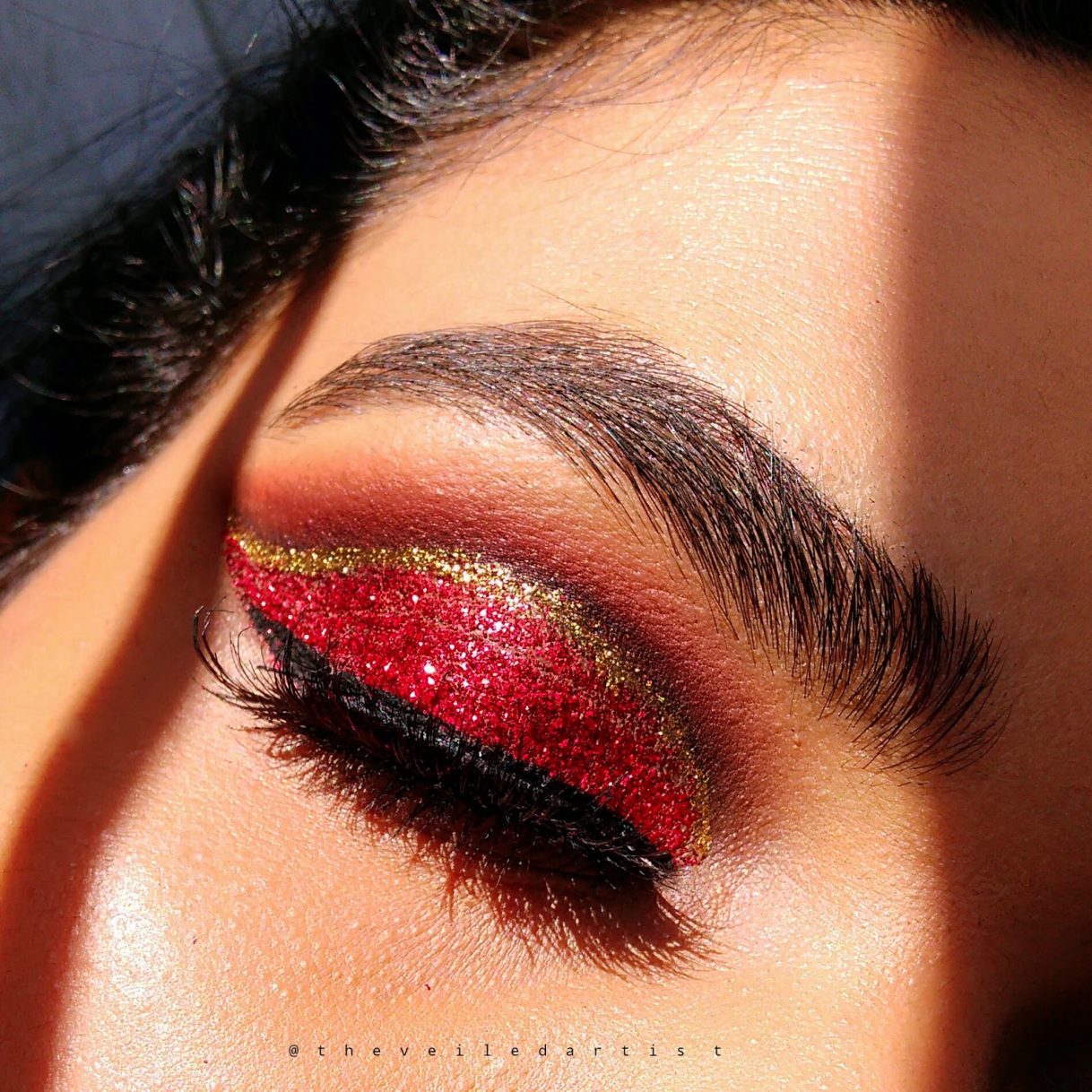 Gold Glitter Eye Makeup Glitter Valentine Red And Gold Glitter Cut Crease Makeup