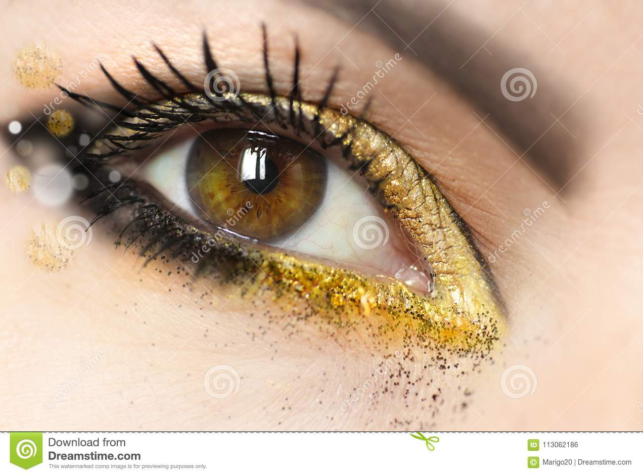 Gold Makeup Brown Eyes Womens Makeup Brown Green Eyes With Gold Eye Shadow Stock Photo