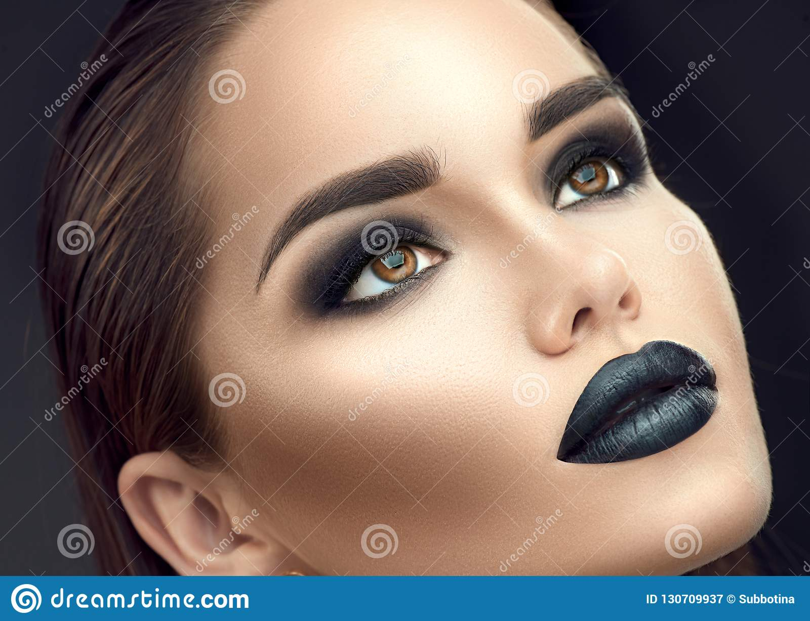 Gothic Eye Makeup Fashion Model Girl Portrait With Trendy Gothic Black Makeup Young