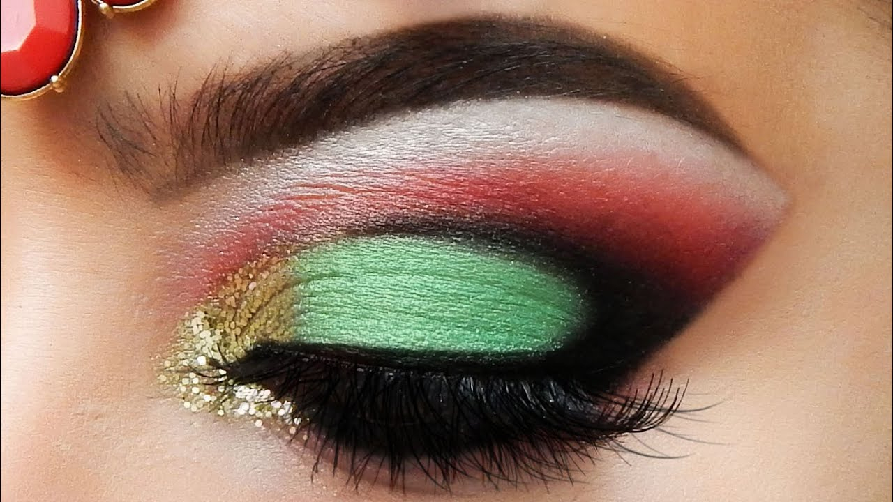 Green And Gold Eye Makeup Tradicional Indian Bridal Makeup Tutorial Red Golden And Green Asian