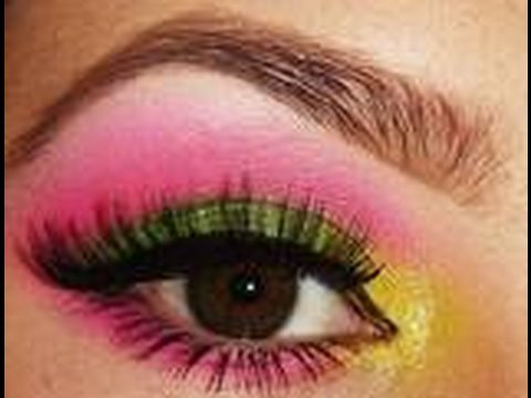 Hawaiian Eye Makeup Glam Couture Spring Look Pink Yellow Green Eye Shadow Tutorial