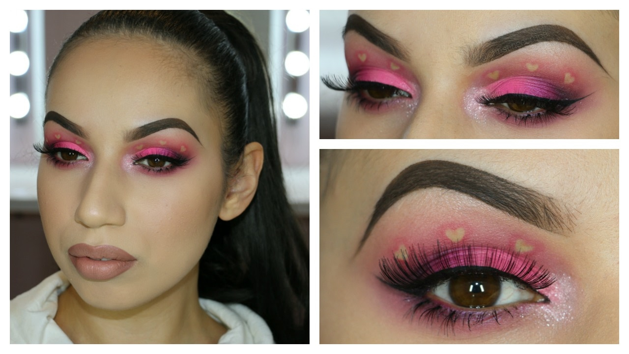 Heart Eye Makeup Hot Pink Heart Eyes Fun Valentines Makeup Tutorial Youtube