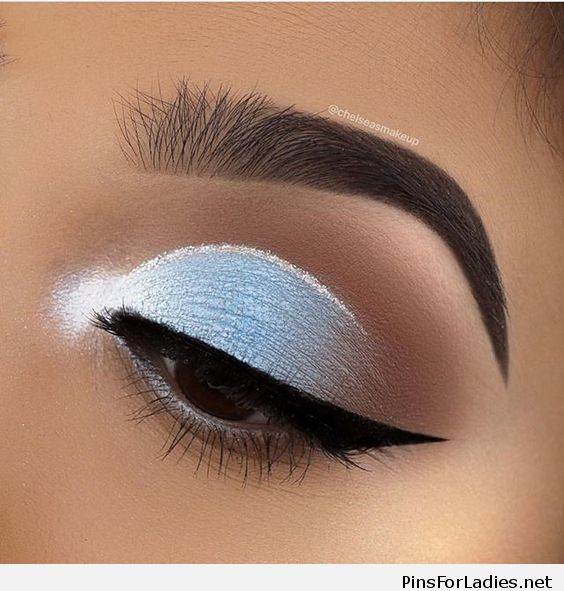 Light Blue Eye Makeup Matte Light Blue Eye Makeup With White Details Pins For Ladies