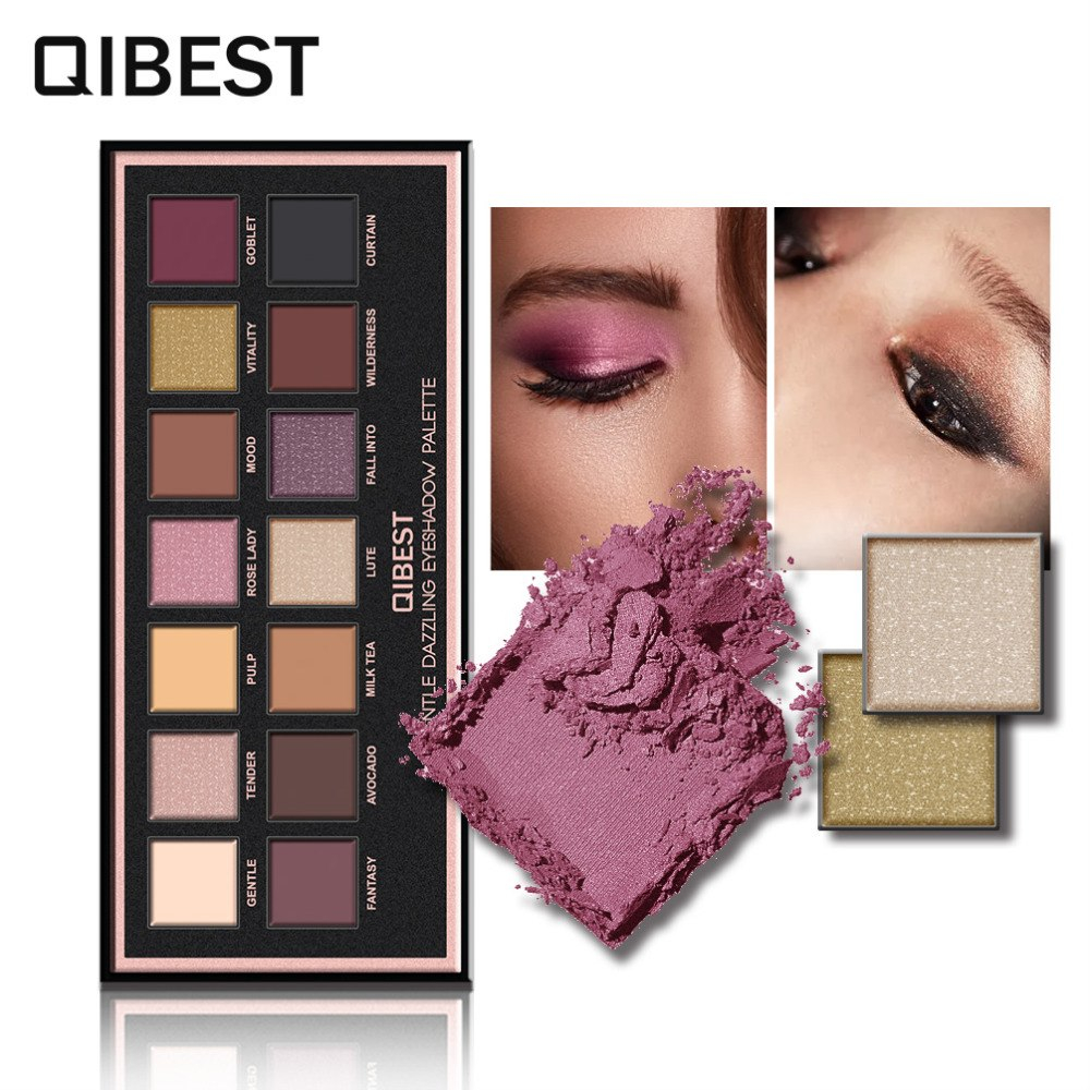 Light Eye Makeup Qibest Eyeshadow Palette Gold 14 Colors Eyes Shimmer Matte Eyeshadow