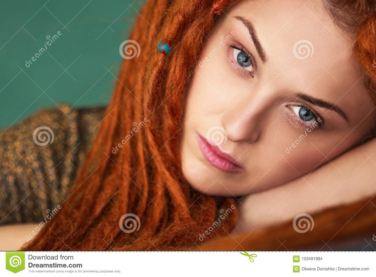 Makeup For Blue Eyes Red Hair Beautiful Girl With Red Hair And Blue Eyes Close Up Portrait Stock