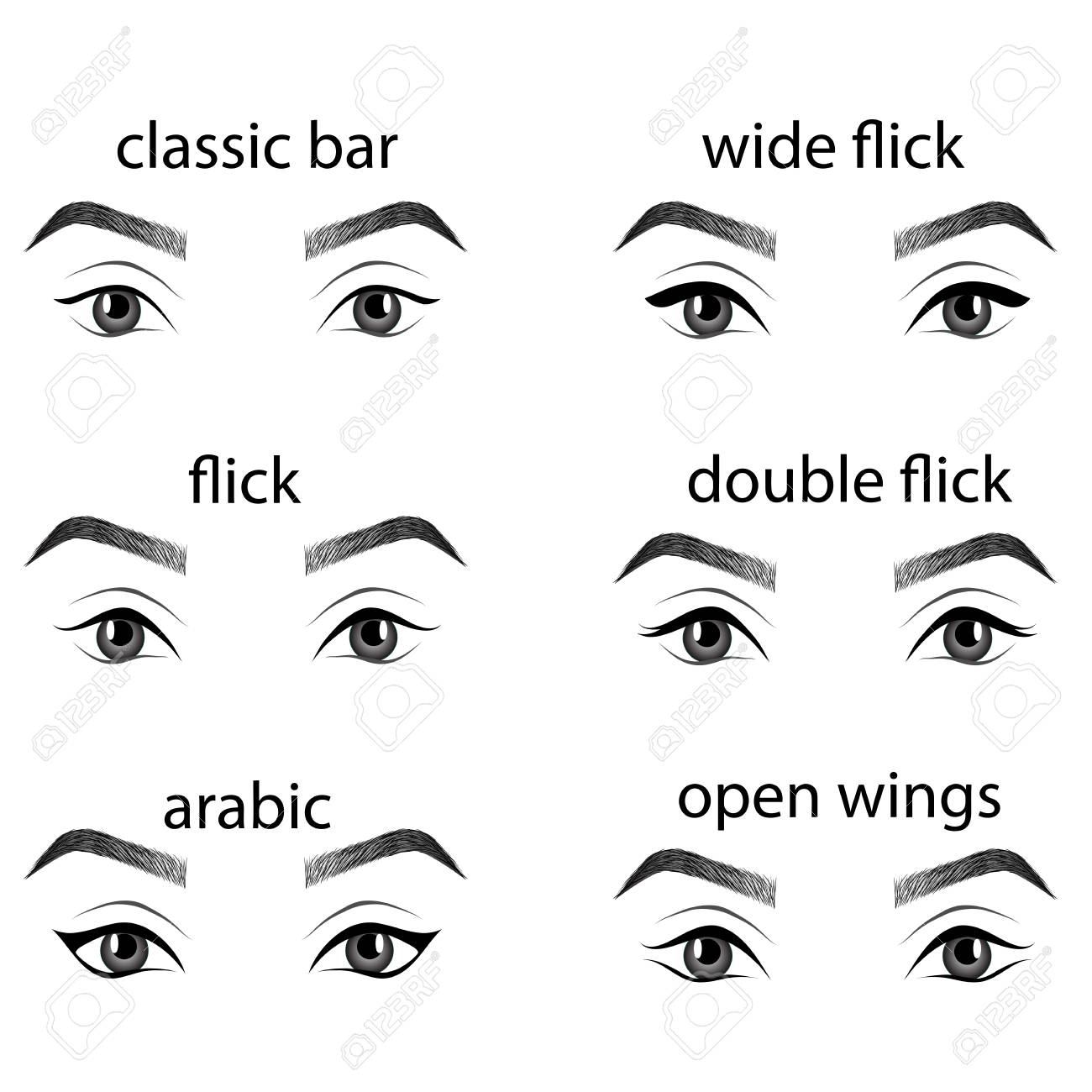 Makeup For Different Eye Shapes Various Types Of Eyeliner Vector Set Types Of Eye Makeup Eyeliner