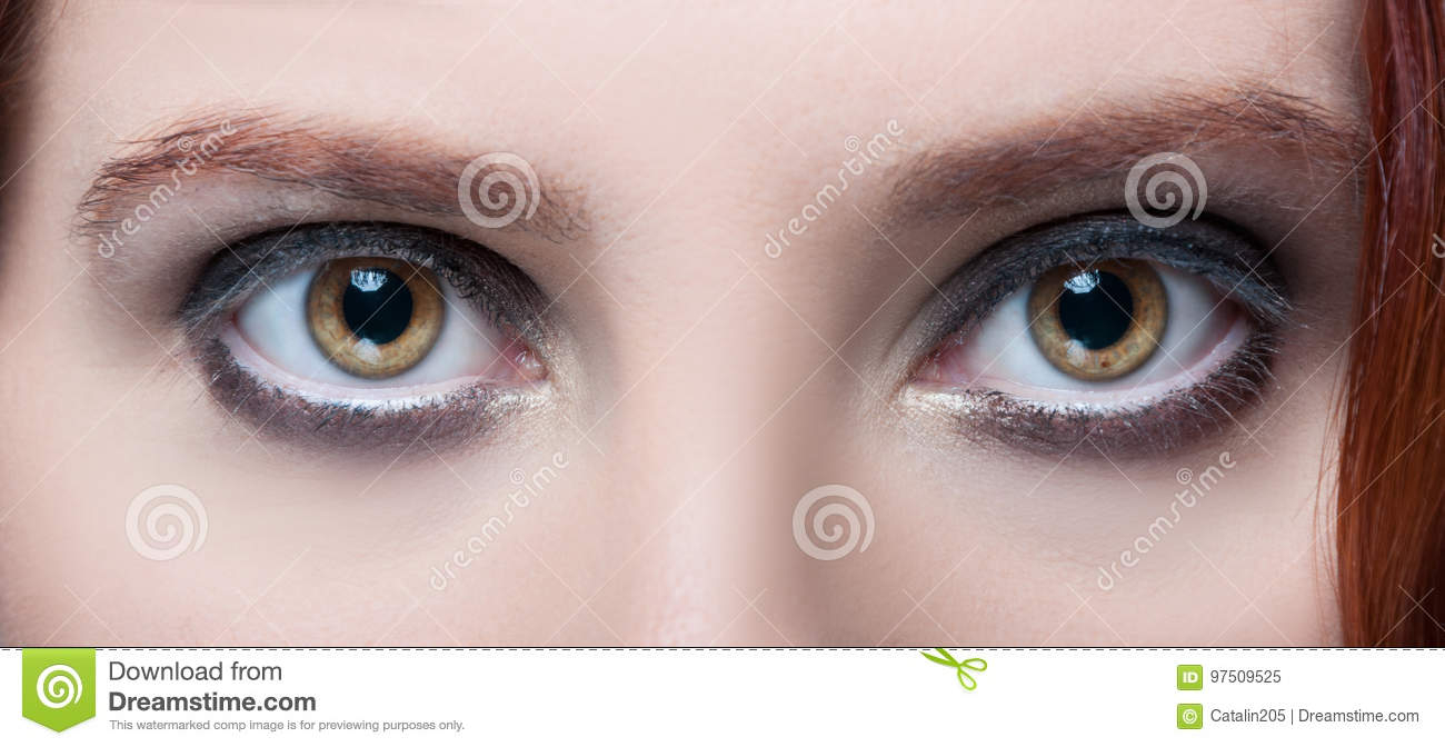 Makeup For Hazel Eyes Womans Hazel Eyes With Makeup And Brown Eyebrows Stock Image