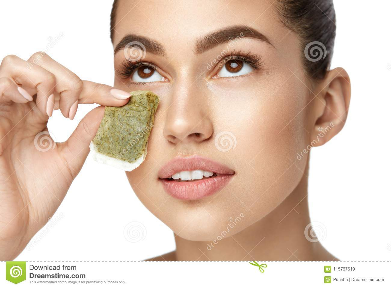 Makeup For Under Eye Bags Tea Bag Under Eye Beautiful Woman With Fresh Healthy Skin Stock