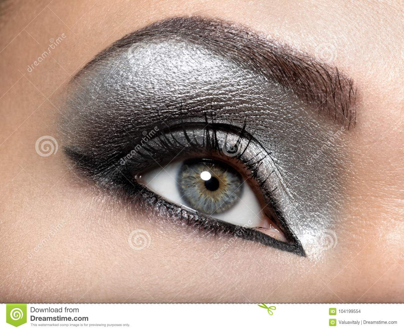 Makeup On Eyes Beautiful Girl With The Silver Makeup Of Eyes Stock Photo Image