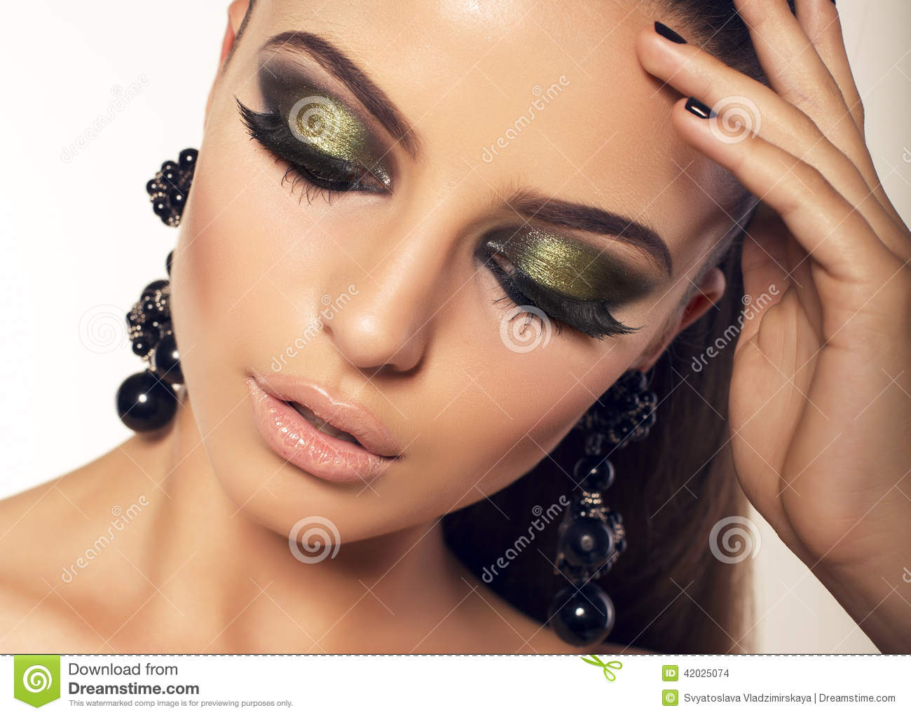 Makeup Smokey Eyes Portrait Of Beautiful Brunette With Smokey Eyes Makeup Stock Photo