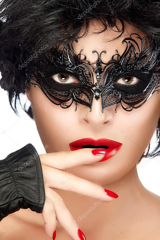 Masquerade Eye Makeup Beauty Fashion Model Woman Face In Black Masquerade Eye Makeup