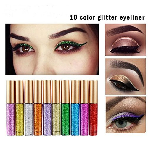 Masquerade Eye Makeup Glitter Liquid Eyeliner 10 Colors Set Waterproof Sparkle Eyeshadow