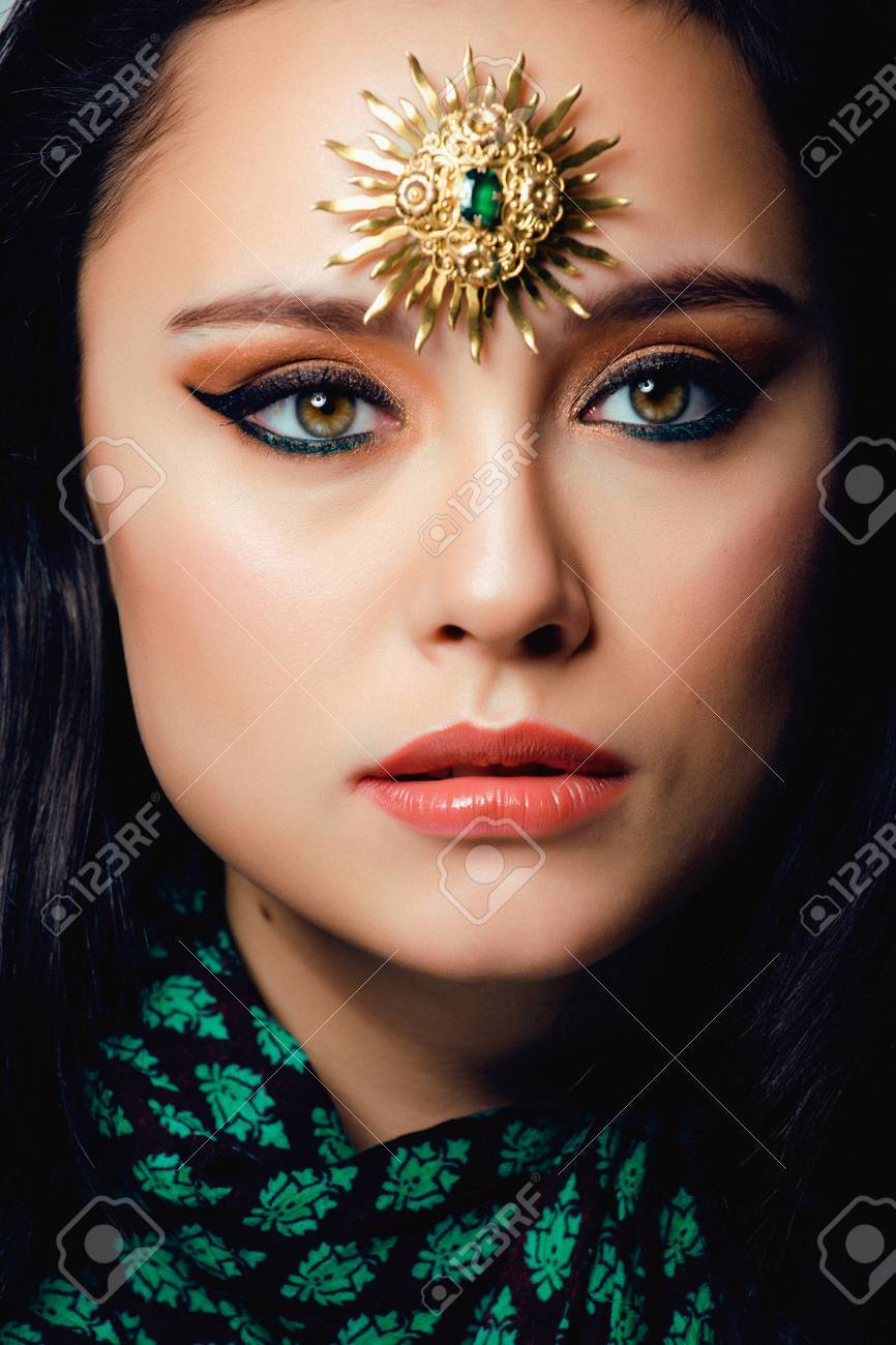 Muslim Eye Makeup Beauty Eastern Real Muslim Woman With Jewelry Close Up Bride