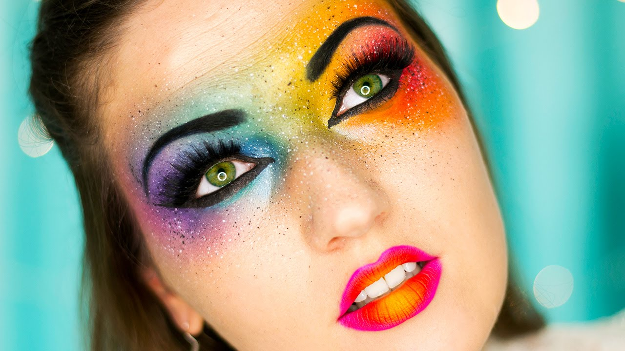 Neon Eye Makeup Omg Neon Rainbow Makeup Bright Colors Youtube