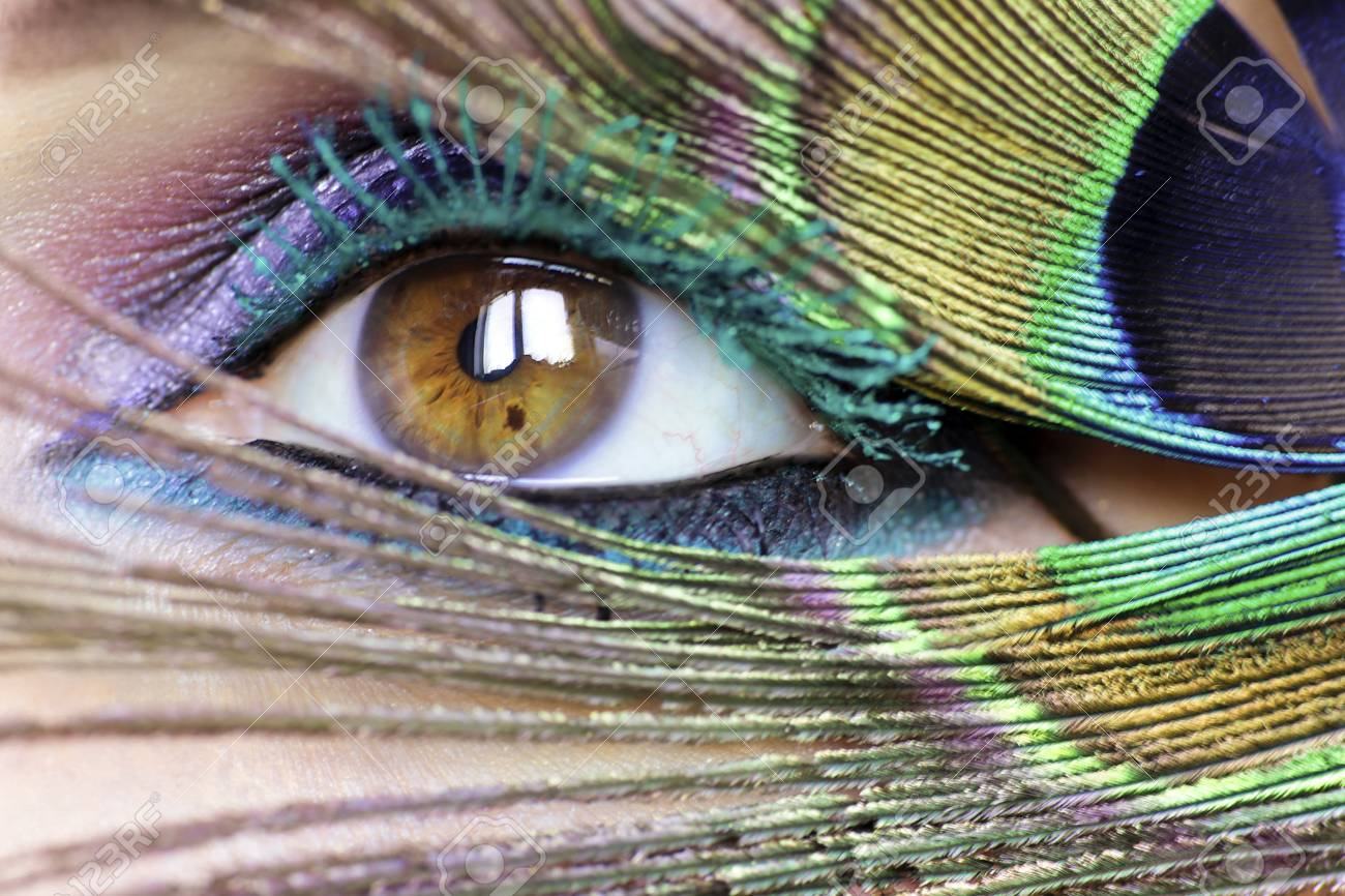 Peacock Eye Makeup Colorful Bright Makeup On A Brown Eye Closeupcolor Turquoise