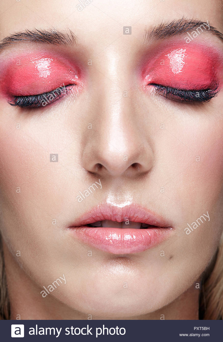 Pink And White Eye Makeup Closeup Macro Shot Of Female Face And Pink Smoky Eyes Beauty Makeup