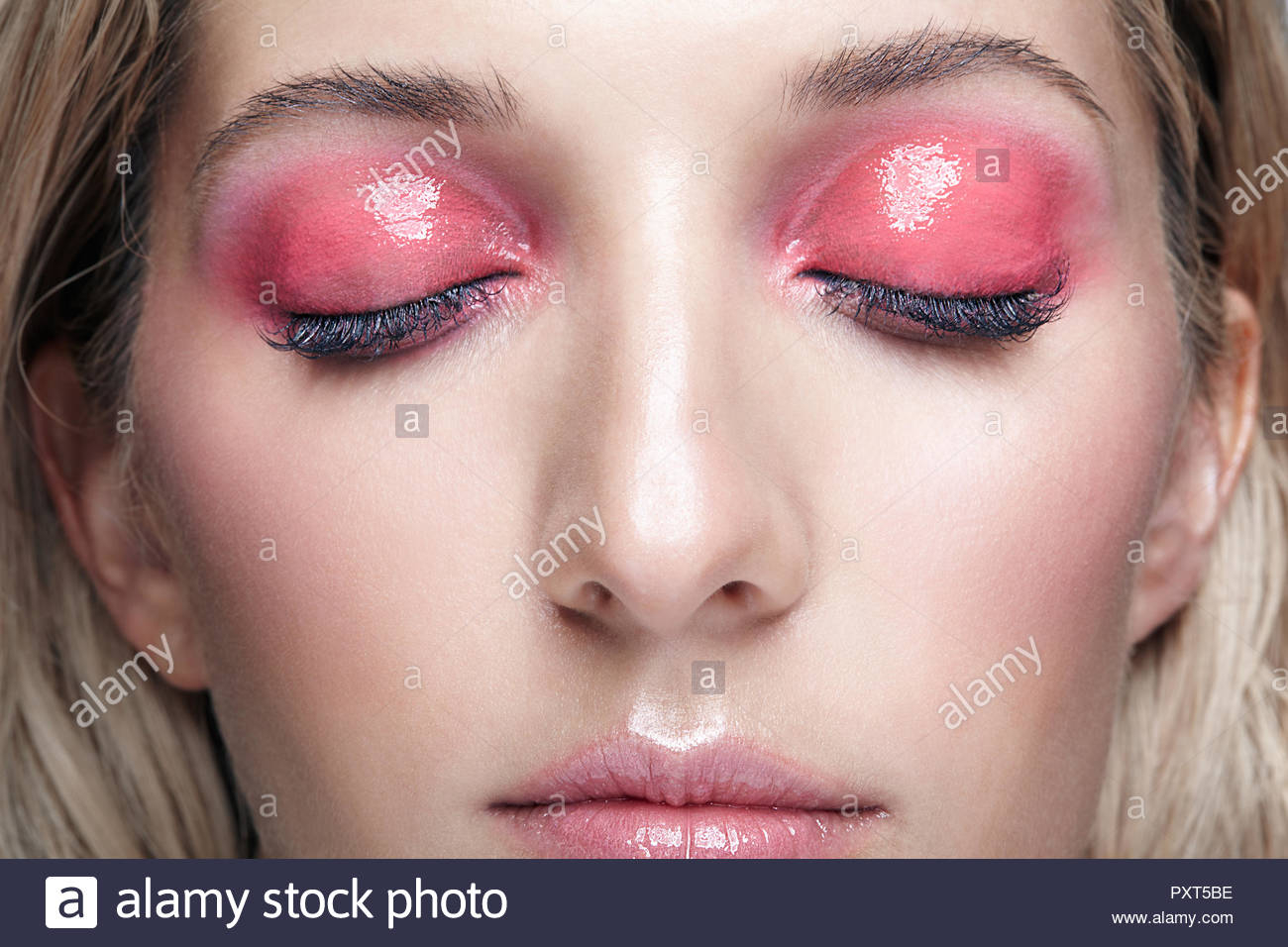 Pink And White Eye Makeup Closeup Macro Shot Of Female Face And Pink Smoky Eyes Beauty Makeup