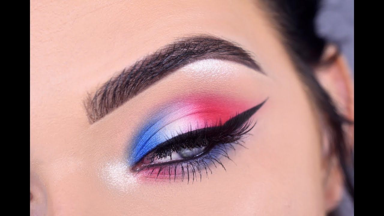 Pink And White Eye Makeup Fourth Of July Eye Makeup Tutorial Red White Blue Youtube