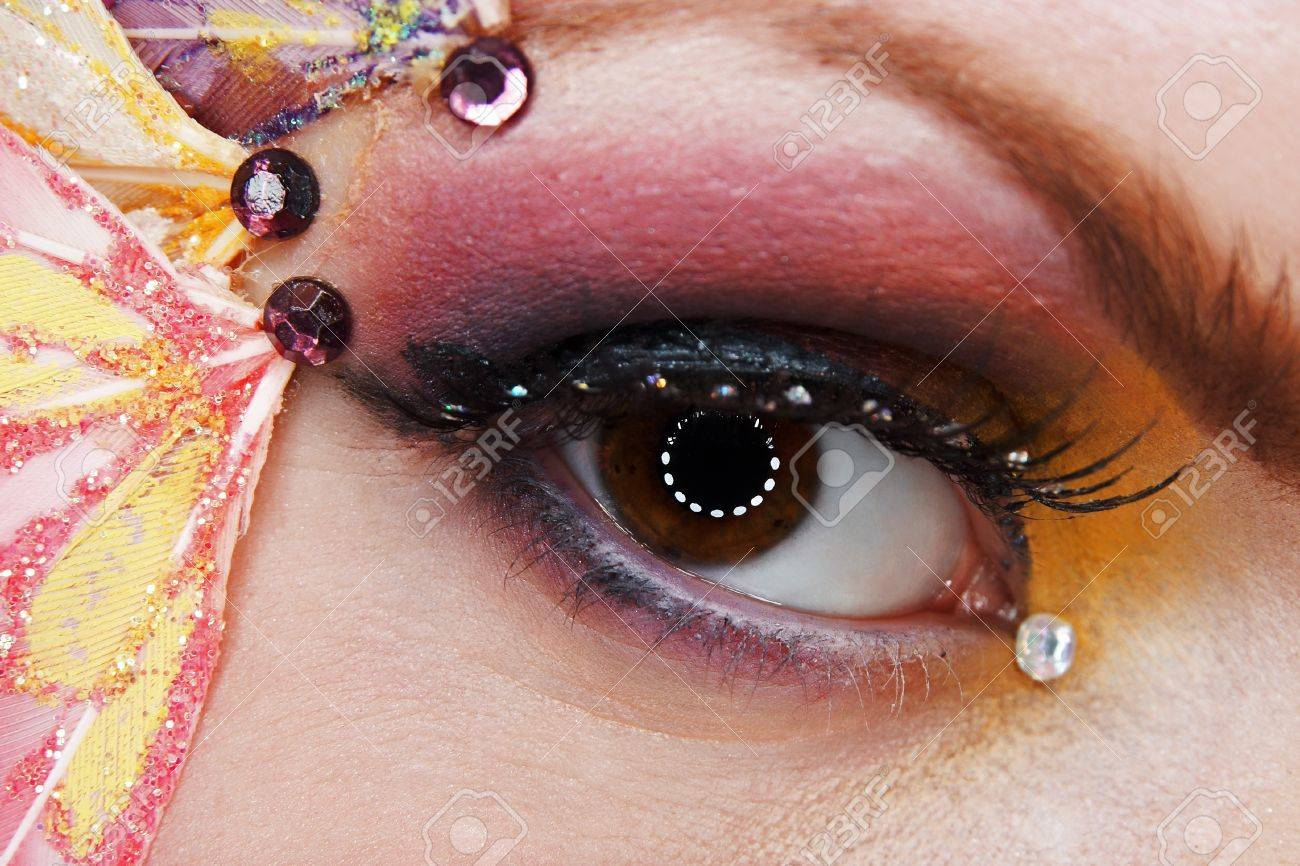 Pink And Yellow Eye Makeup Creative Fantasy Eye Makeup With Pink And Yellow Eyeshadow Macro