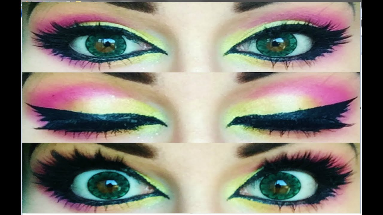 Pink And Yellow Eye Makeup Cute Big Eye Makeup Yellow Pink Youtube
