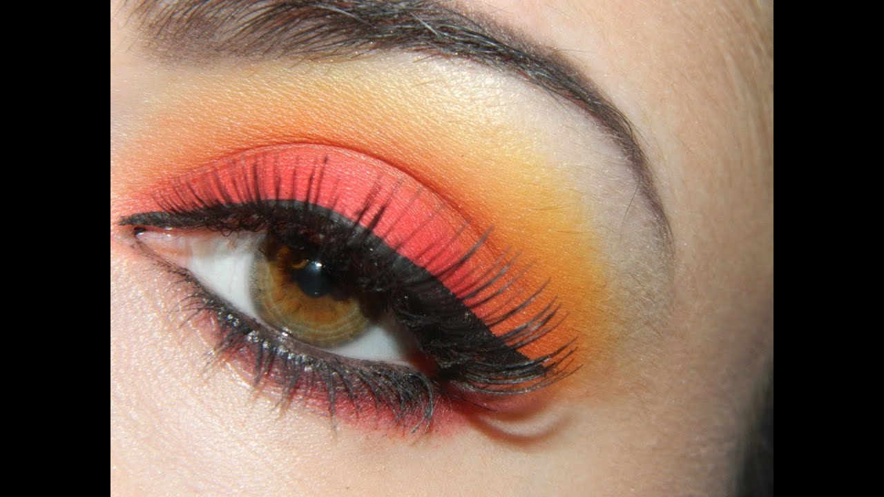 Pink And Yellow Eye Makeup Tropical Sunset Red Orange And Yellow Eyeshadow Tutorial Youtube