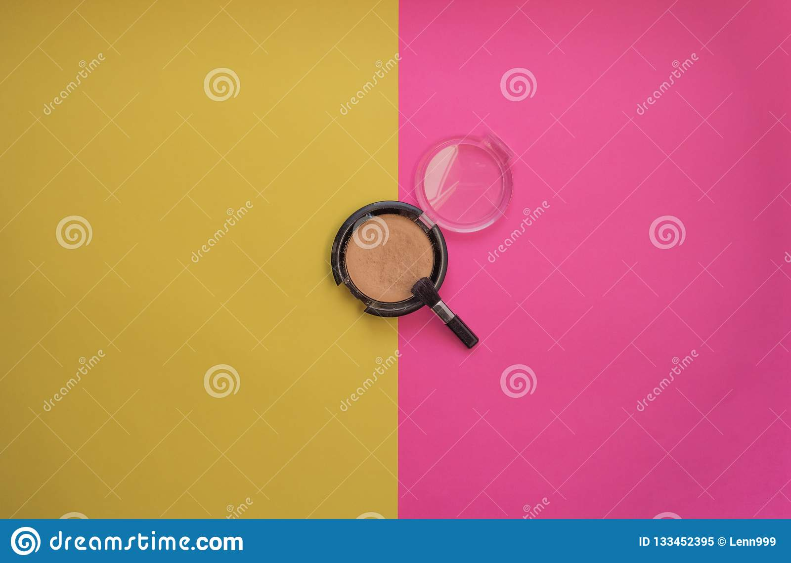 Pink And Yellow Eye Makeup Yellow Eyeshadow On A Two Color Background Stock Image Image Of