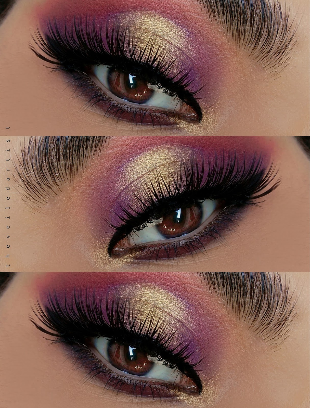 Purple And Gold Eye Makeup Tutorial Purple Gold Spotlight Smokey Eyes Tutorial The Veiled Artist