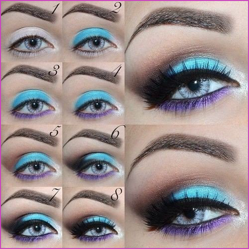 Purple And Turquoise Eye Makeup How To Do Combination Of Sky Blue And Purple Eye Makeup Tutorial